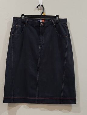 French Cuff Navy Denim Midi Skirt